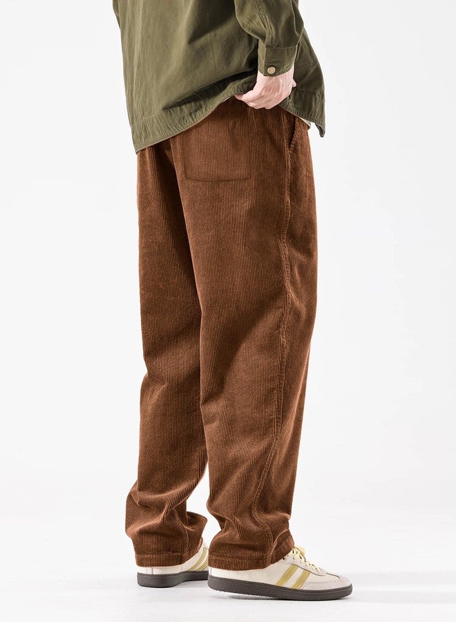 PLEPAN Men Loose Elastic Waist Corduroy Pants Casual Drawstring Outdoor Stretch Wide Leg Streetwear Sweatpant XXL Brown - Image 3